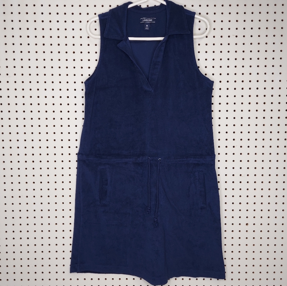 Lands' End Navy Sleeveless Terry Cloth Polo Dress